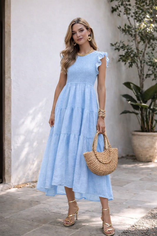 VESTIDO CON ELASTICO EN LA PARTE SUPERIOR