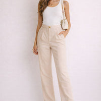 PANTALON DE LINO CON BOTON DORADO