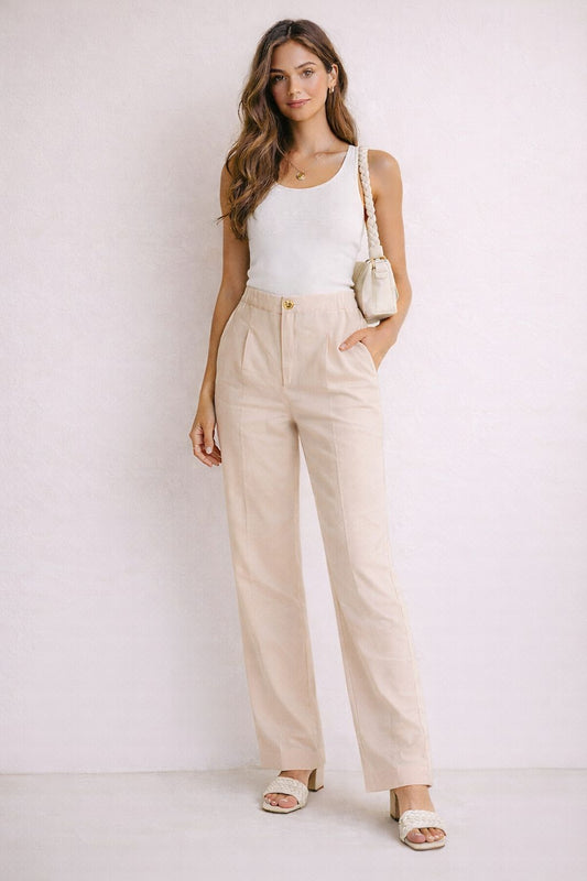 PANTALON DE LINO CON BOTON DORADO