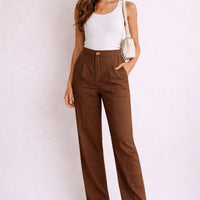 PANTALON DE LINO CON BOTON DORADO