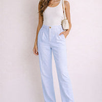 PANTALON DE LINO CON BOTON DORADO