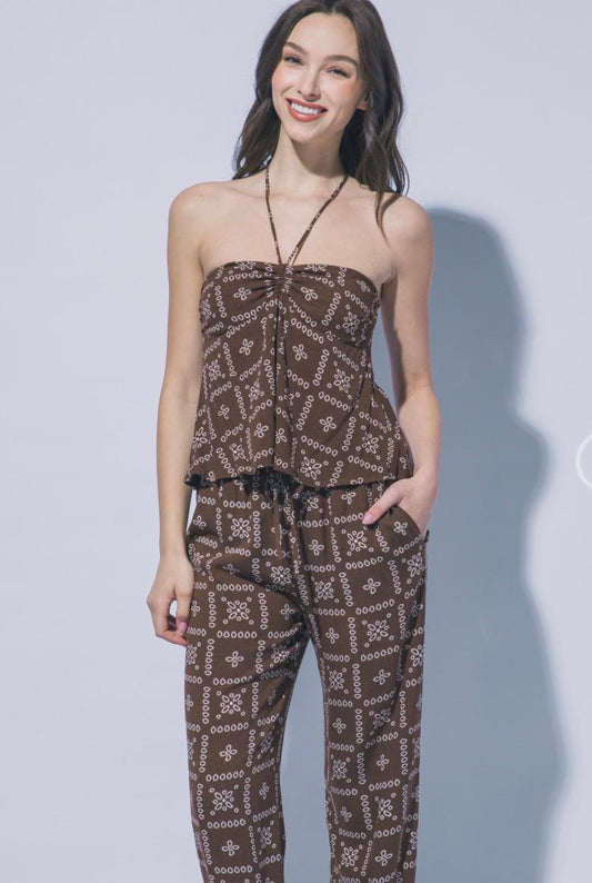 SET CHOCOLATE STRAPLESS Y PANTALON
