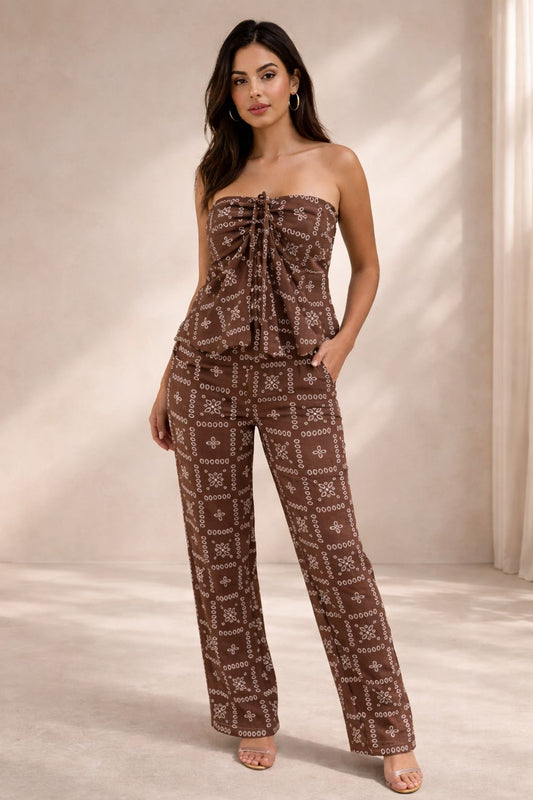 SET CHOCOLATE STRAPLESS Y PANTALON