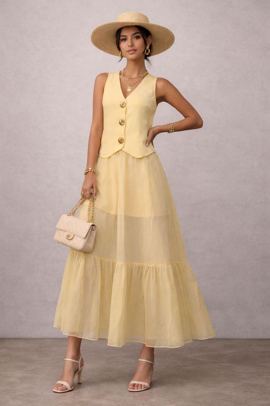 SET AMARILLO DE CHALECO Y FALDA